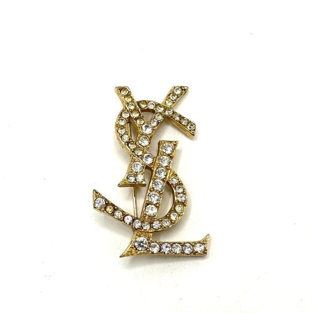 Saint Laurent Rhinestone GHW Brooch